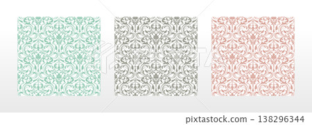 Wallpapers in the style of Baroque.. Set of colored floral ornaments. Seamless vector backgrounds Graphic patterns for fabric, wallpaper, packaging. Ornate Damask flower illustration 138296344