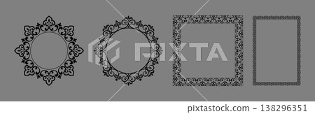 Set of decorative frames Elegant vector element for design in Eastern style, place for text. Floral black and gray frames. Lace illustration for invitations and greeting cards Set of decorative frames Elegant vector element for design in Eastern style, place for text. Floral black and gray frames. Lace illustration for invitations and greeting cards 138296351