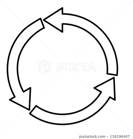 A loop icon with three arrows forming a circle, perfect for representing circulation, recycling, and renewal. 138296407