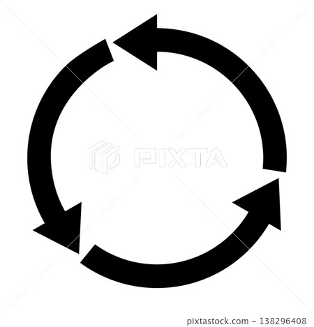 A symbolic mark representing ecology and recycling. A solid-color loop icon with three arrows in a circular pattern. 138296408