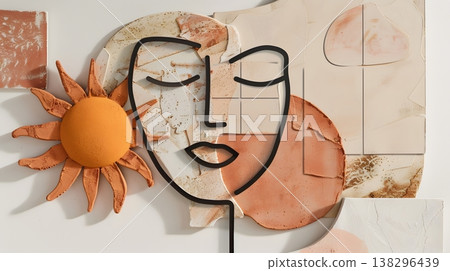 Bohemian-style minimalist abstract faces and terracotta art Bohemian-style minimalist abstract faces and terracotta art 138296439