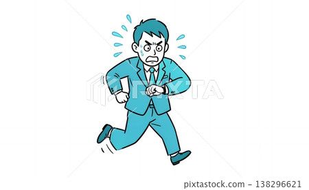 A businessman running in a panic because he's about to be late. 138296621