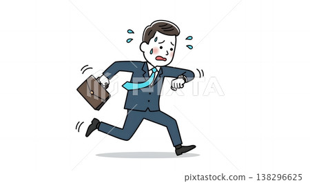 A businessman running in a panic because he's about to be late. 138296625