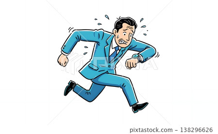 一個商人因為快要遲到了而驚慌失措地奔跑。 138296626