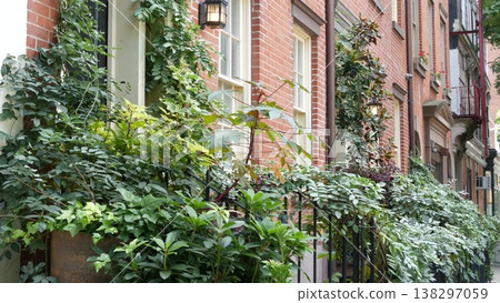 New York City residential building architecture, Manhattan street, Greenwich village, USA. Red brick 138297059