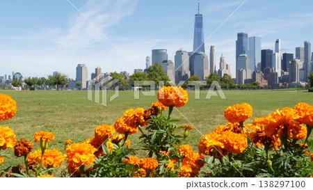 New York City Manhattan Downtown Financial District, World Trade Center tower from New Jersey USA. 138297100