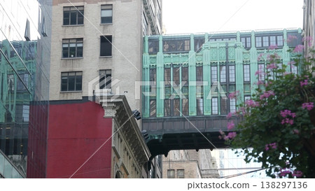 New York City Gimbels bridge, Manhattan Midtown USA. Skybridge on Broadway, Herald Square, skybridge 138297136