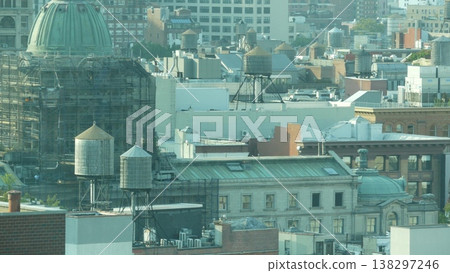 New York City Manhattan Midtown cityscape, rooftop on Bowery street, USA. Buildings architecture. 138297246