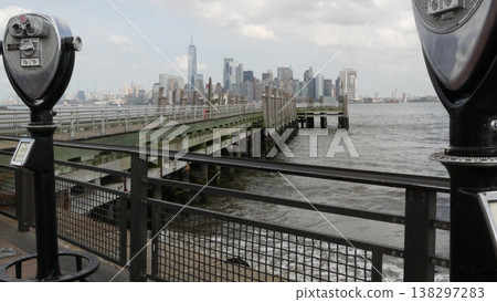 New York City Manhattan Downtown skyline, Liberty Island USA. Financial District, World Trade Center New York City Manhattan Downtown skyline, Liberty Island USA. Financial District, World Trade Center 138297283