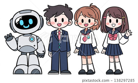 Illustration of an AI robot and a student 138297285