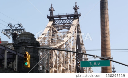 New York City Manhattan Midtown, Queensboro bridge architecture in USA. Urban transport bridge. 138297319