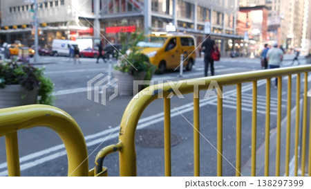 Manhattan Midtown street New York City, USA. Port authority bus terminal. People, yellow taxi car. 138297399