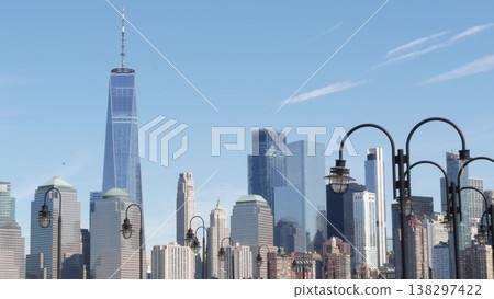 New York City Manhattan Downtown Financial District, World Trade Center tower from New Jersey USA. 138297422