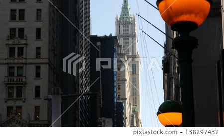 New York City Woolworth building 1913, skyscraper on Broadway, Downtown Manhattan, USA gothic tower. 138297432