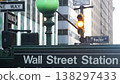 New York City Broadway subway station sign, Wall Street, USA. Manhattan Downtown metro transport. 138297433