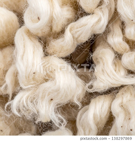 Closeup of Textured White Wool Fiber Abstract Background with Knitting Threads and Raw Texture 138297869