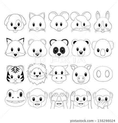 一組可愛的動物臉 一組可愛的動物臉 138298024