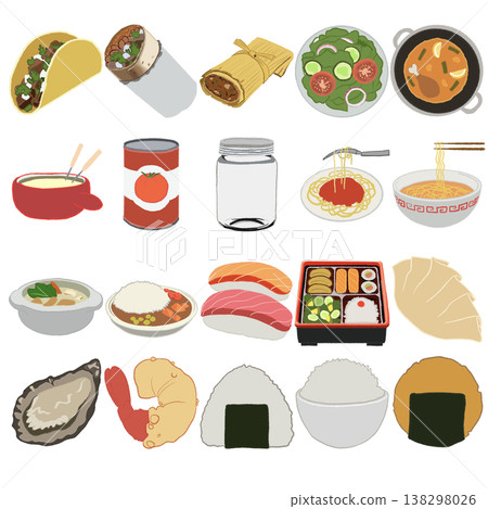 一組各種食物的簡單插圖 一組各種食物的簡單插圖 138298026