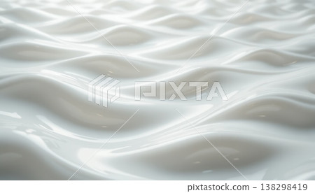 Clean, white rhythmic waves of a thick cosmetic cream or milk, showing a repetitive and soothing pattern. 138298419