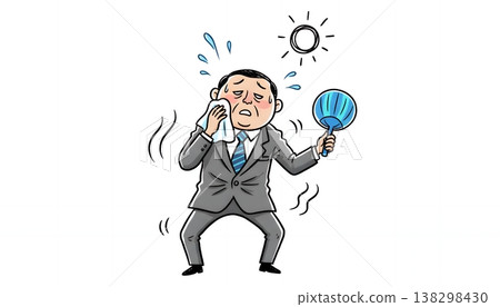 一位商務人士，精疲力竭，幾乎中暑，在酷熱難耐的天氣裡汗流浹背。 138298430