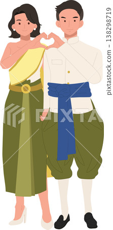asian couple wearing thai traditional costume romantic love concept cultural festival illustration 138298719