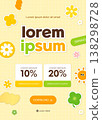 Spring Sale Event Coupon Banner Template with Cute Flower Stickers on Yellow Grid Background 138298728