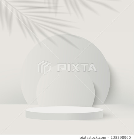 3D Minimal White Rectangular Podium Mockup. Vector Product Display Stage with Tropical Palm Leaf Shadows 138298960