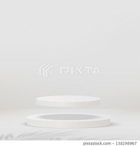 3D Minimal White Rectangular Podium Mockup. Vector Product Display Stage with Tropical Palm Leaf Shadows 138298967