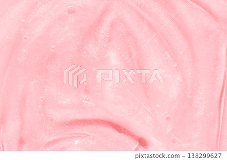 Smooth pink cream or gel texture with bubbles and shimmering surface for skincare or cosmetic Smooth pink cream or gel texture with bubbles and shimmering surface for skincare or cosmetic 138299627
