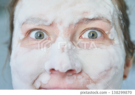 Caucasian adult female with facial mask for skincare routine and relaxation concept 138299870
