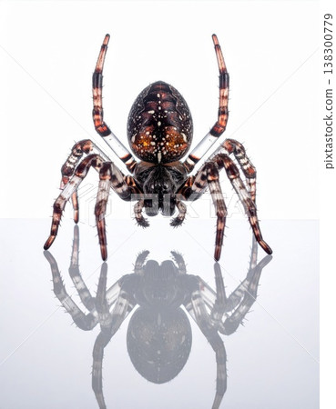 Detailed Orb Weaver Spider Reflection on Clear Surface Under Bright Lighting 138300779