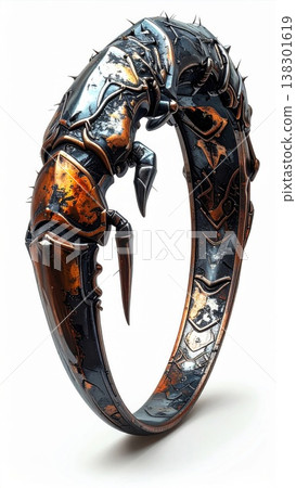 Detailed Metallic Ring Design with Intricate Detailing on White Background Detailed Metallic Ring Design with Intricate Detailing on White Background 138301619