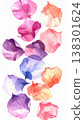 Watercolor Flower Petals in Gradient Colors on White Background Pattern 138301624