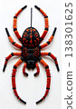 Detailed Orange and Black Beaded Spider Ornament on a White Background Close Up 138301625
