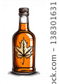 Amber Maple Syrup in Clear Glass Bottle with Maple Leaf Symbol on White 138301631