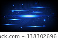 Futuristic digital background featuring blue glowing light streaks, curved and sparkling particles 138302696