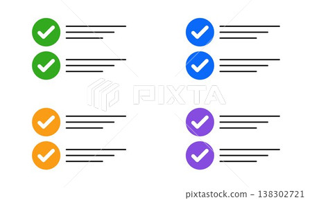 Colorful checklist illustration with check marks and text lines modern task list concept approval validation progress tracking user interface design clean layout productivity workflow management 138302721