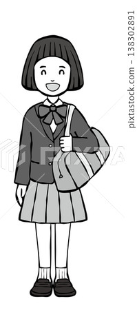 [Monochrome] Girl smiling, wearing a school blazer 138302891