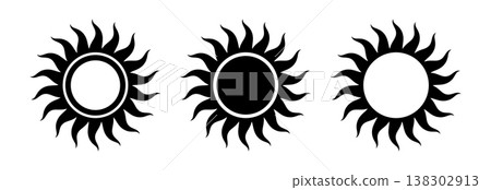 Tribal gothic sun symbol. Tattoo design. Star graphic geometric shape. Mystic black sun icon. Traditional ethnic art design element. Vector illustration isolated on white background Tribal gothic sun symbol. Tattoo design. Star graphic geometric shape. Mystic black sun icon. Traditional ethnic art design element. Vector illustration isolated on white background 138302913