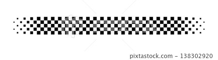 Race flag line. Black and white checker finish ribbon. Car race check grid pattern. Rally border texture. Gradient chess line. Graphic design element. Vector illustration isolated on white background Race flag line. Black and white checker finish ribbon. Car race check grid pattern. Rally border texture. Gradient chess line. Graphic design element. Vector illustration isolated on white background 138302920
