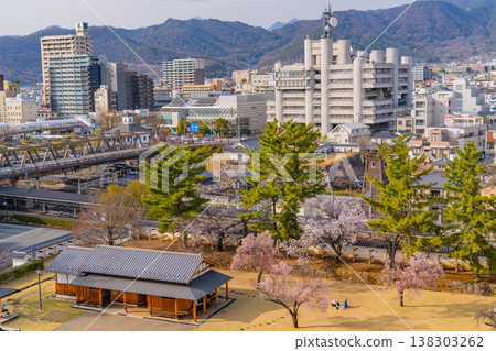 (山梨縣)從舞鶴城公園(甲府城遺址)眺望甲府市,櫻花盛開。 (山梨縣)從舞鶴城公園(甲府城遺址)眺望甲府市,櫻花盛開。 138303262