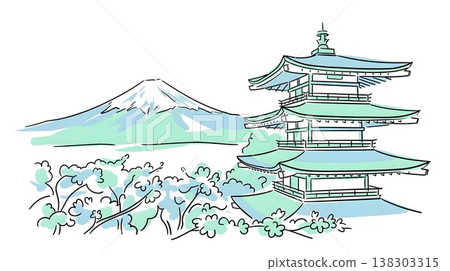 令人嘆為觀止的日本風景：志山和五層寶塔周圍櫻花盛開。 138303315