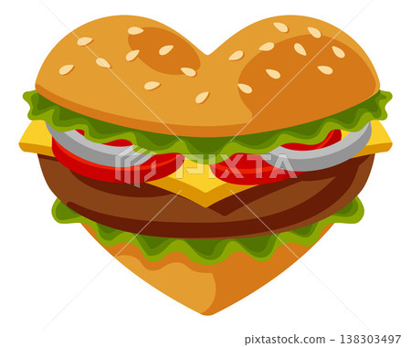 Love of Burger Heart Shaped Fast Food Concept Love of Burger Heart Shaped Fast Food Concept 138303497
