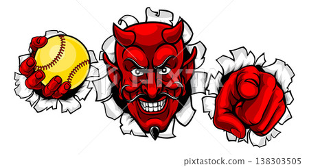 Devil Softball Ball Sport Team Mascot Illustration Devil Softball Ball Sport Team Mascot Illustration 138303505