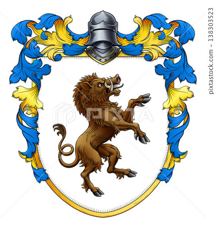 Boar Coat of Arms Family Crest Heraldic Shield Boar Coat of Arms Family Crest Heraldic Shield 138303523