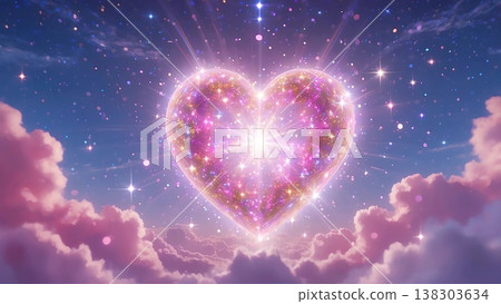 Game background: Sparkling pink hearts shining brightly in the night sky 138303634