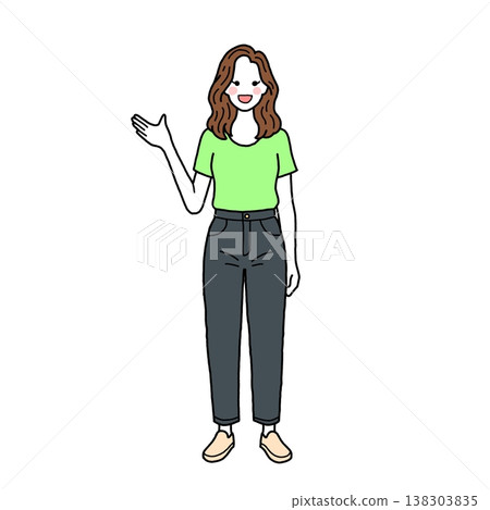 A casually dressed young woman giving directions A casually dressed young woman giving directions 138303835