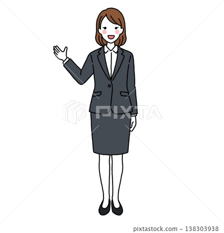 一位身穿西裝的年輕女子正在指路 一位身穿西裝的年輕女子正在指路 138303938
