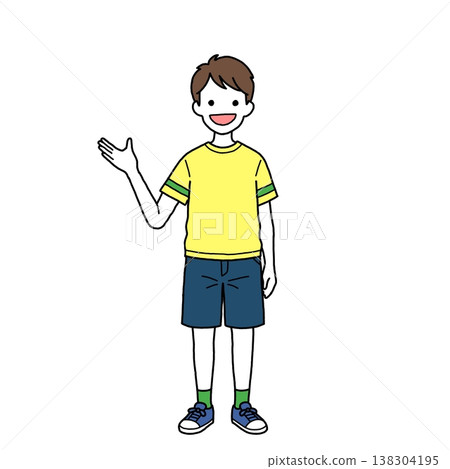 一名小學生正在帶人參觀 一名小學生正在帶人參觀 138304195