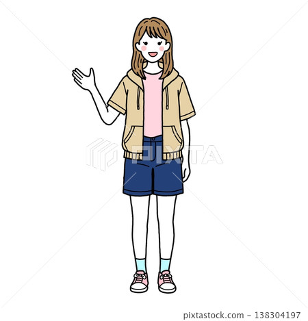 A casually dressed female student giving a tour. A casually dressed female student giving a tour. 138304197